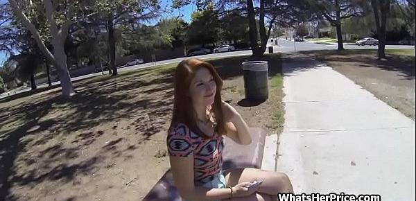  Tennis court quickie with broke redhead teen babe